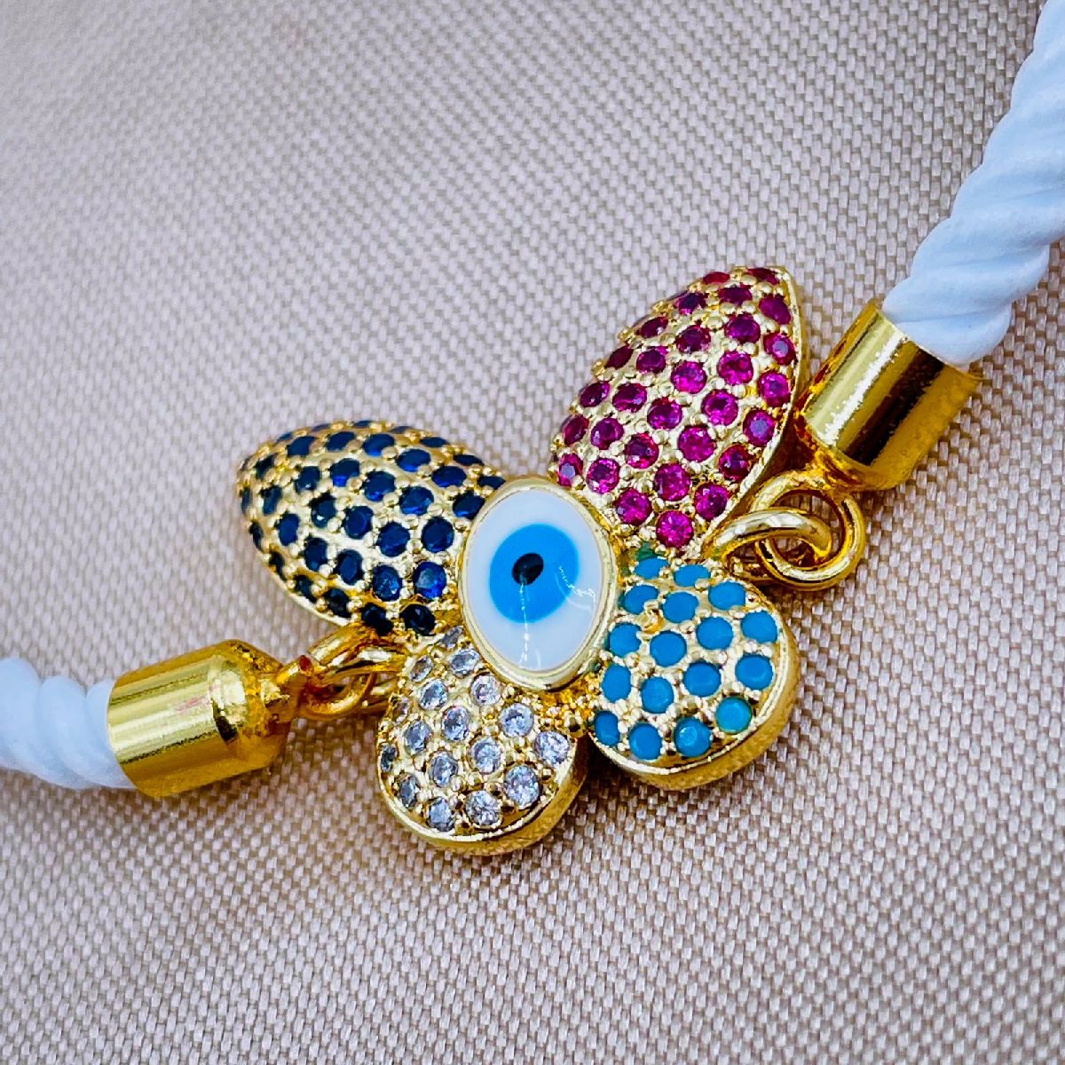 Butterfly Evil Eye Copper Gold White CZ Thread Bracelet Bulk