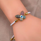 Butterfly Evil Eye Copper Gold White CZ Thread Bracelet Bulk