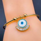 Copper CZ Baguette Gold White Evil Eye Bangle Kada Cuff Bulk