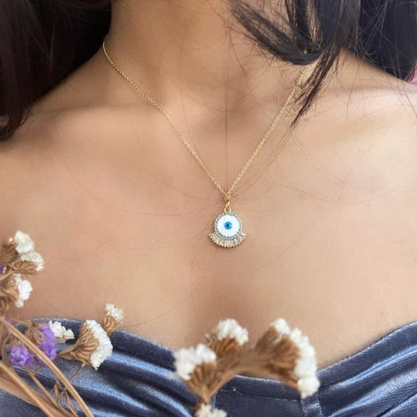 Traditional CZ Medium White Gold Blue Evil Eye Pendant Bulk Secondary image