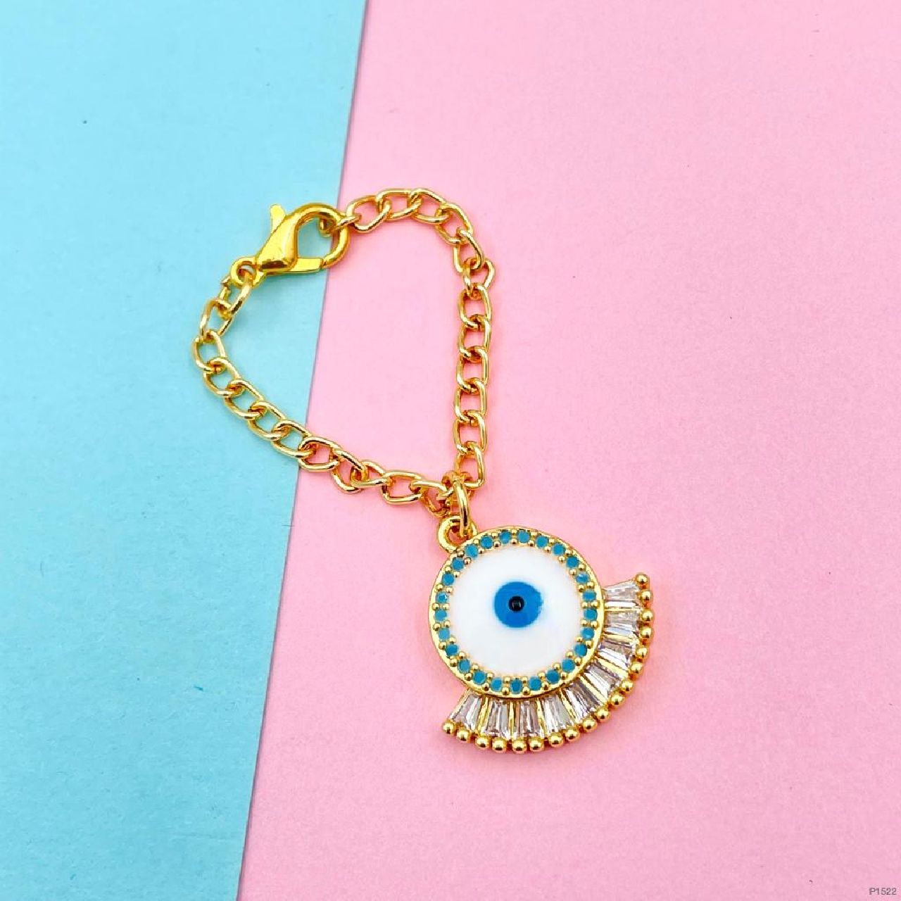 Copper CZ Crystal Eyelash Evil Eye Watch Charm White Blue Gold Bulk