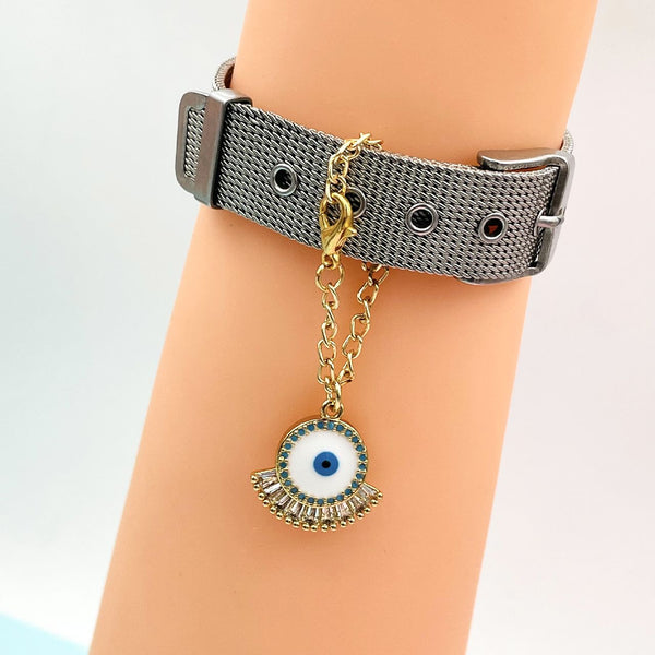 Copper CZ Crystal Eyelash Evil Eye Watch Charm White Blue Gold Bulk Secondary image