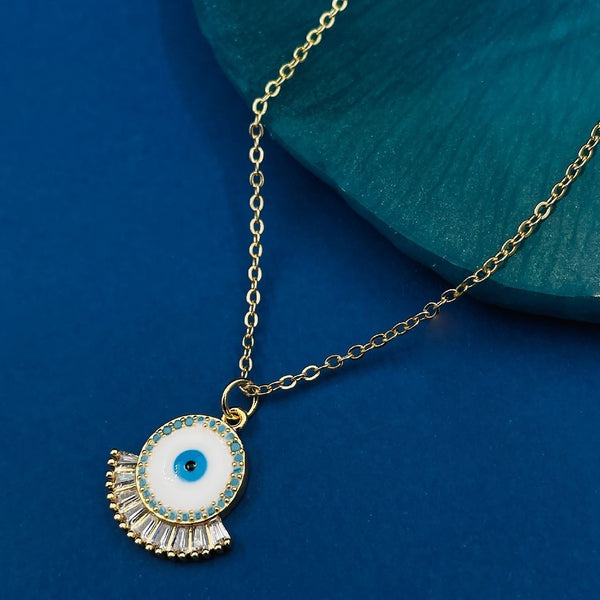 Traditional CZ Medium White Gold Blue Evil Eye Pendant Bulk Main image