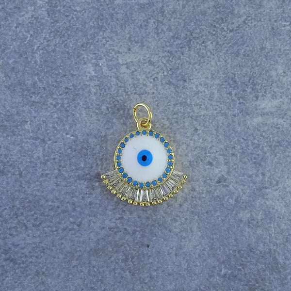 Round Evil Eye Gold White Zircon Baguette Copper Charm For Women Bulk Main image