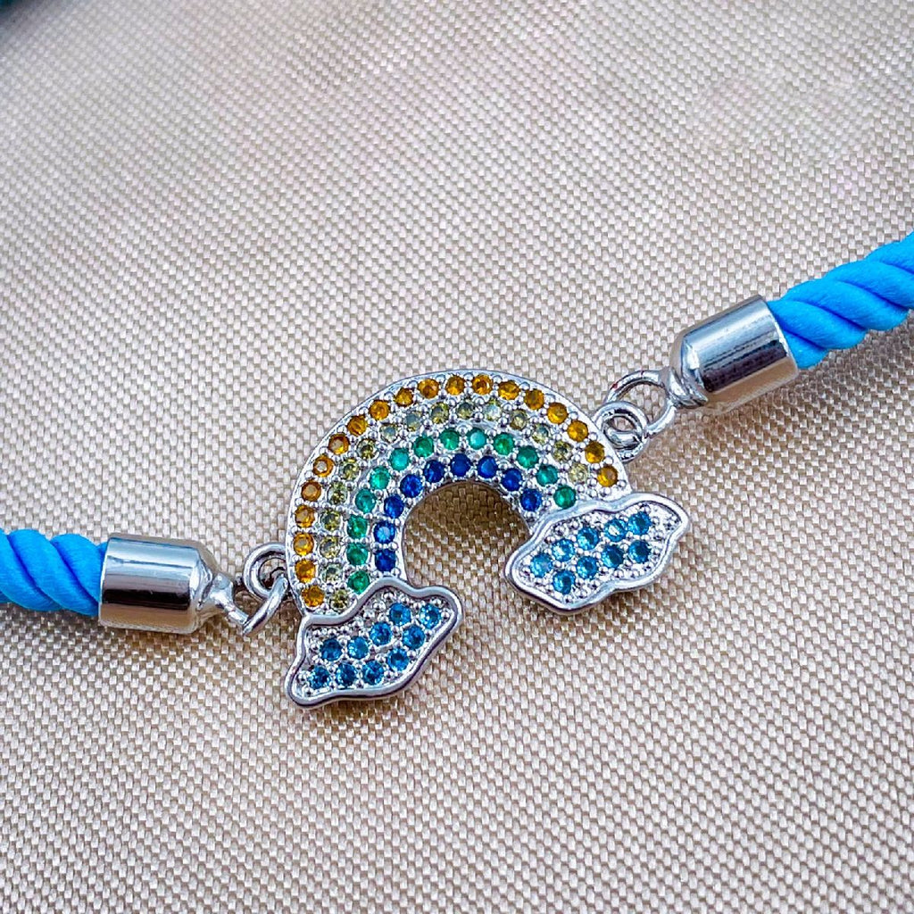 Rainbow Cloud Copper Silver Blue Cubic Zirconia Thread Bracelet Bulk