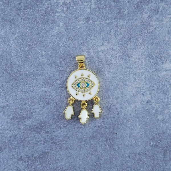 Evil Eye Hamsa Gold White Zircon Enamel Copper Charm For Women Bulk Main image