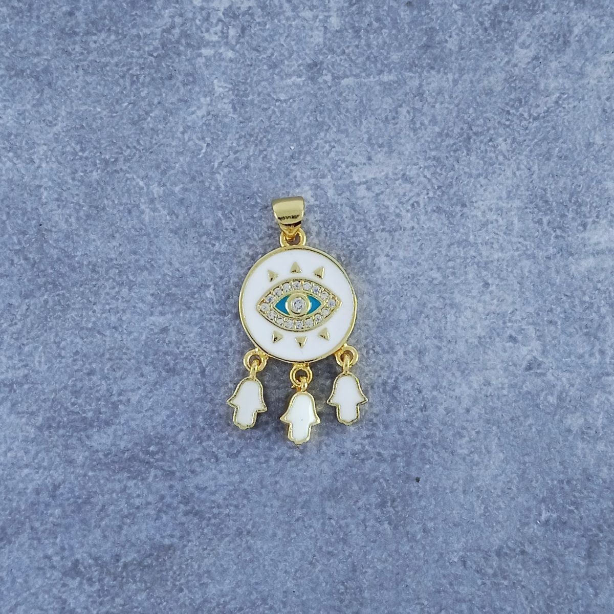 Evil Eye Hamsa Gold White Zircon Enamel Copper Charm For Women Bulk