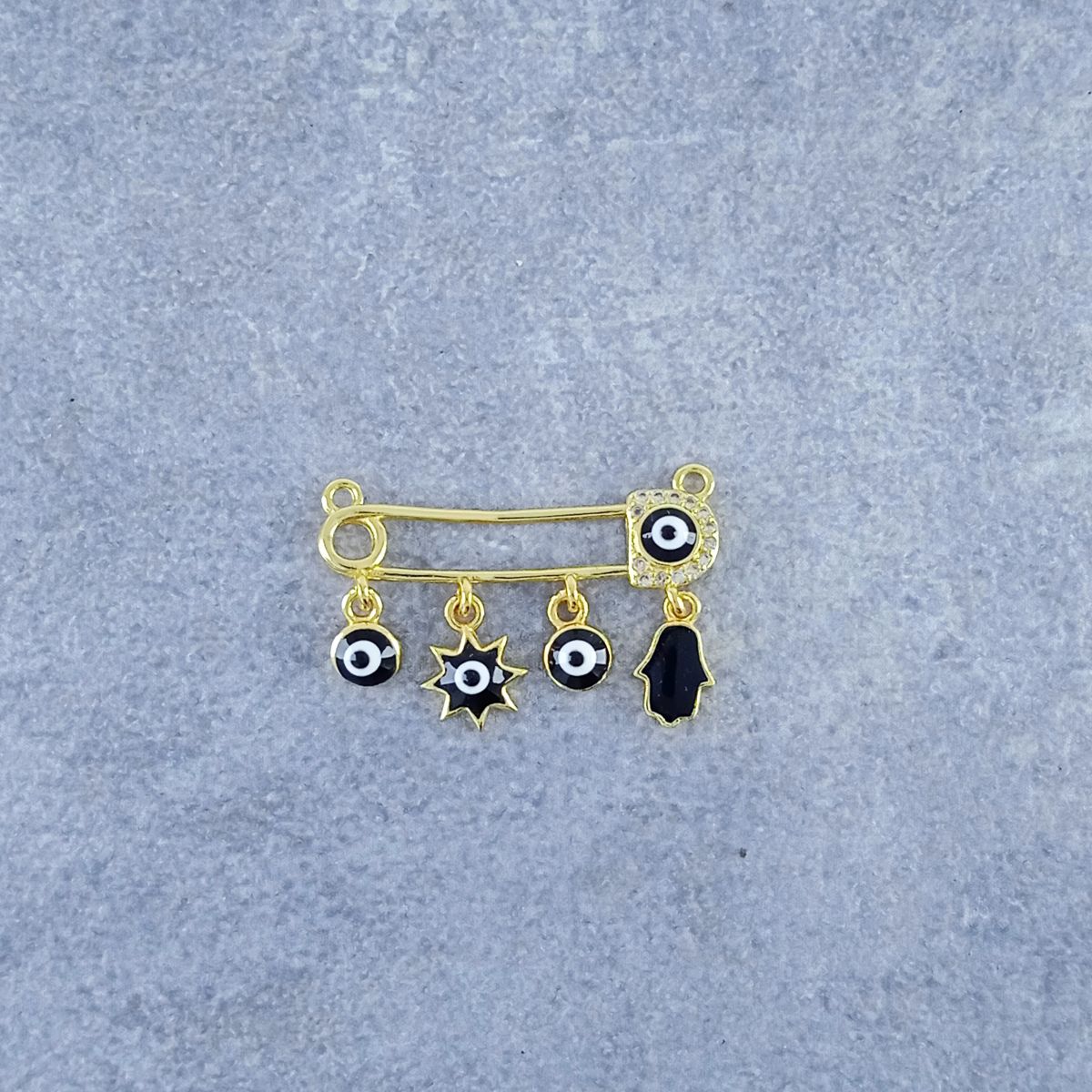 Hamsa Safety Pin Gold Black Enamel Copper Charm For Women Bulk