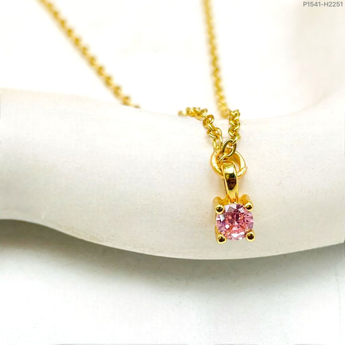 Solitaire Gold Pink Copper Necklace Pendant Chain For Women Bulk