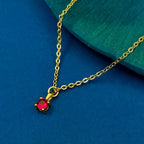 Ruby Simulant Maroon Gold Solitaire Necklace Pendant Chain Girls Bulk