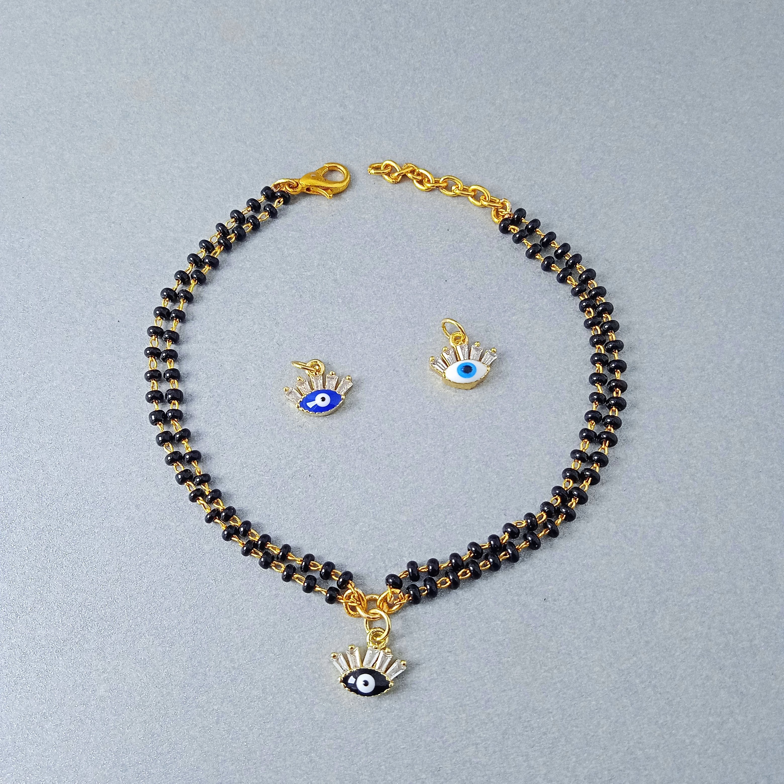Evil Eye White Baguette Crystal Gold Bracelet Hand Mangalsutra Bulk