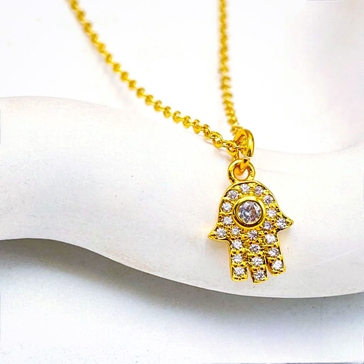 Hamsa Gold Zircon Copper Necklace Pendant Chain For Women Bulk Main image