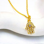 Hamsa Gold Zircon Copper Necklace Pendant Chain For Women Bulk