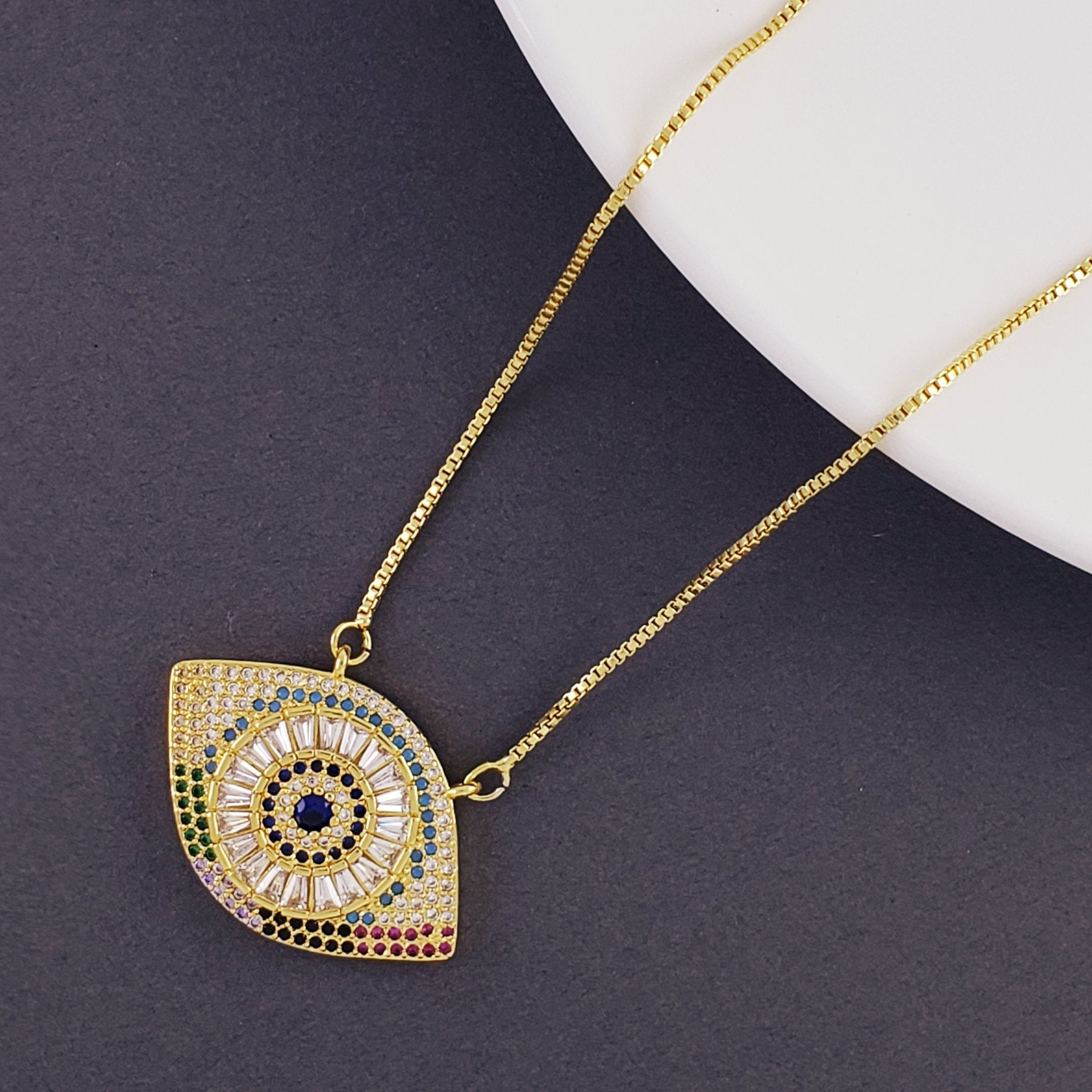 Evil Eye Big CZ Crystal Gold Copper Necklace Pendant Chain Bulk
