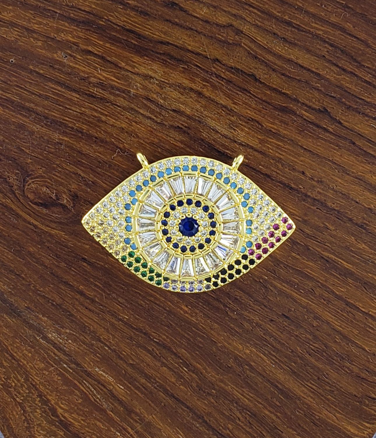 Evil Eye Oval Gold Zircon Copper Charm For Women Bulk