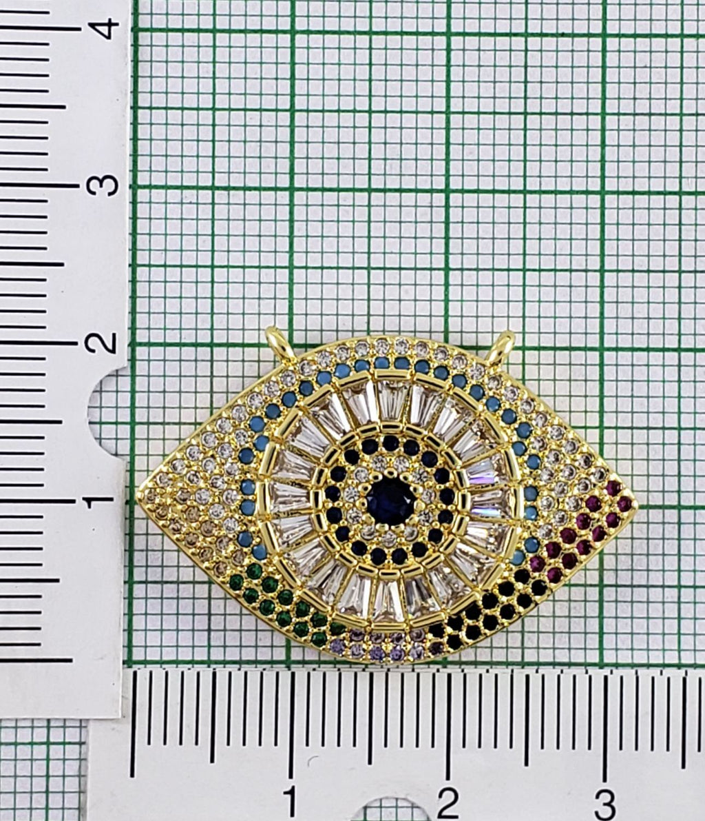 Evil Eye Oval Gold Zircon Copper Charm For Women Bulk
