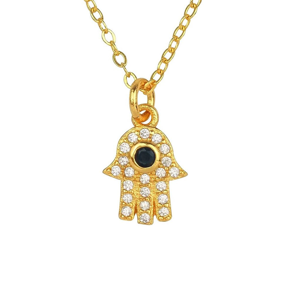 Copper With CZ Crystals Blue Gold Hamsa Pendant Girls Bulk