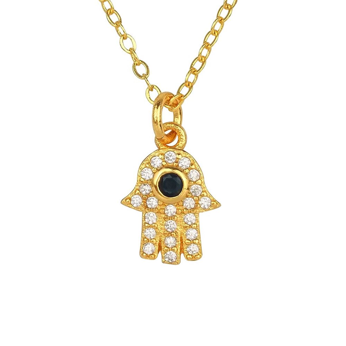 Copper With CZ Crystals Blue Gold Hamsa Pendant Girls Bulk