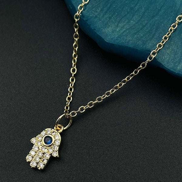 Copper With CZ Crystals Blue Gold Hamsa Pendant Girls Bulk Main image