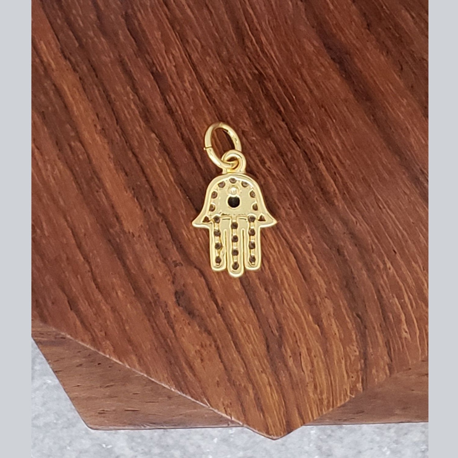 Evil Eye Hamsa Gold Blue Zircon Copper Charm For Women Bulk
