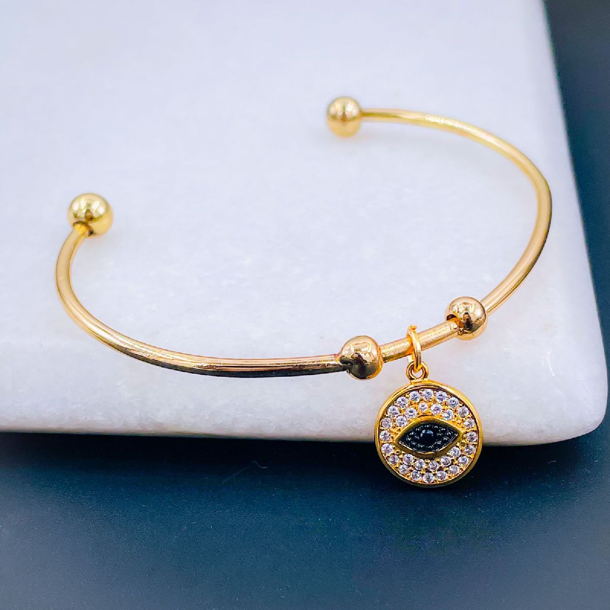 Copper Cubic Zirconia Gold Evil Eye Cuff Kada For Women Bulk Main image