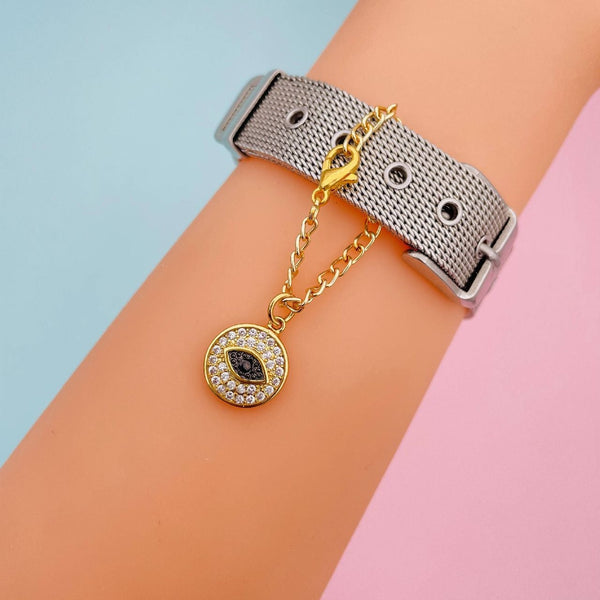 Copper Round Cubic Zirconia Evil Eye Watch Charm For Women Gold Bulk Secondary image