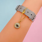 Copper Round Cubic Zirconia Evil Eye Watch Charm For Women Gold Bulk