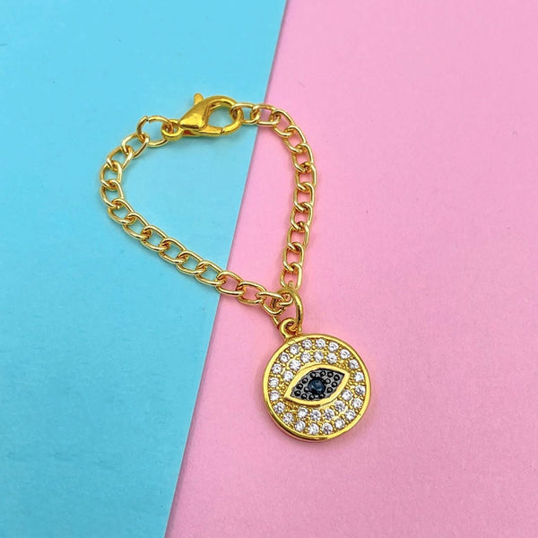 Copper Round Cubic Zirconia Evil Eye Watch Charm For Women Gold Bulk Main image