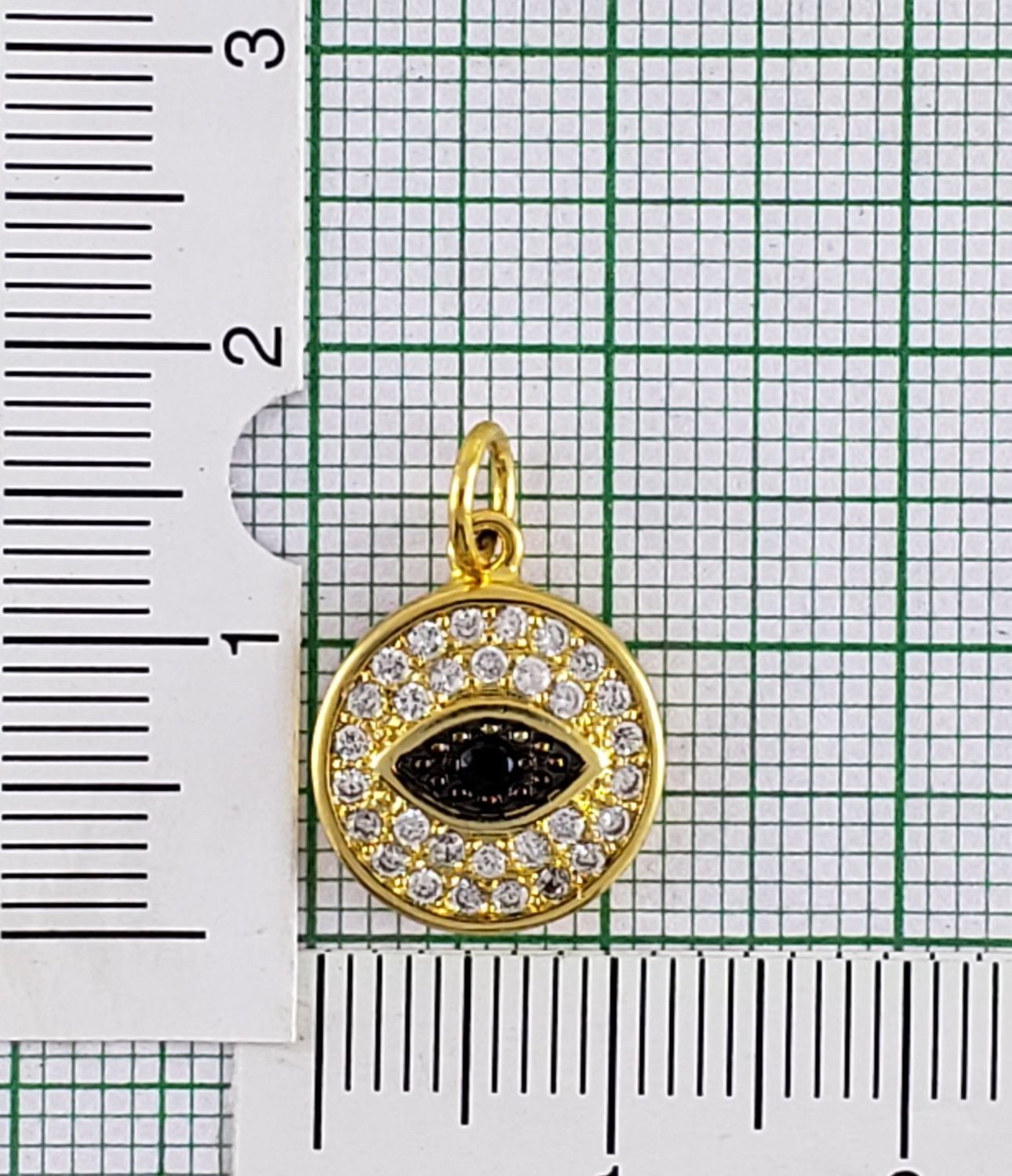 Evil Eye Round Gold Black Zircon Copper Charm For Women Bulk