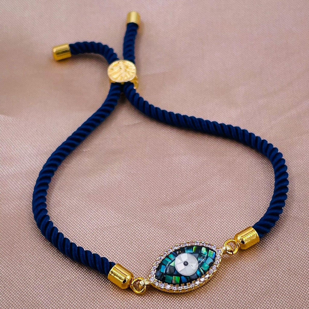 Abalone Evil Eye Copper Gold Blue Cubic Zirconia Thread Bracelet Bulk