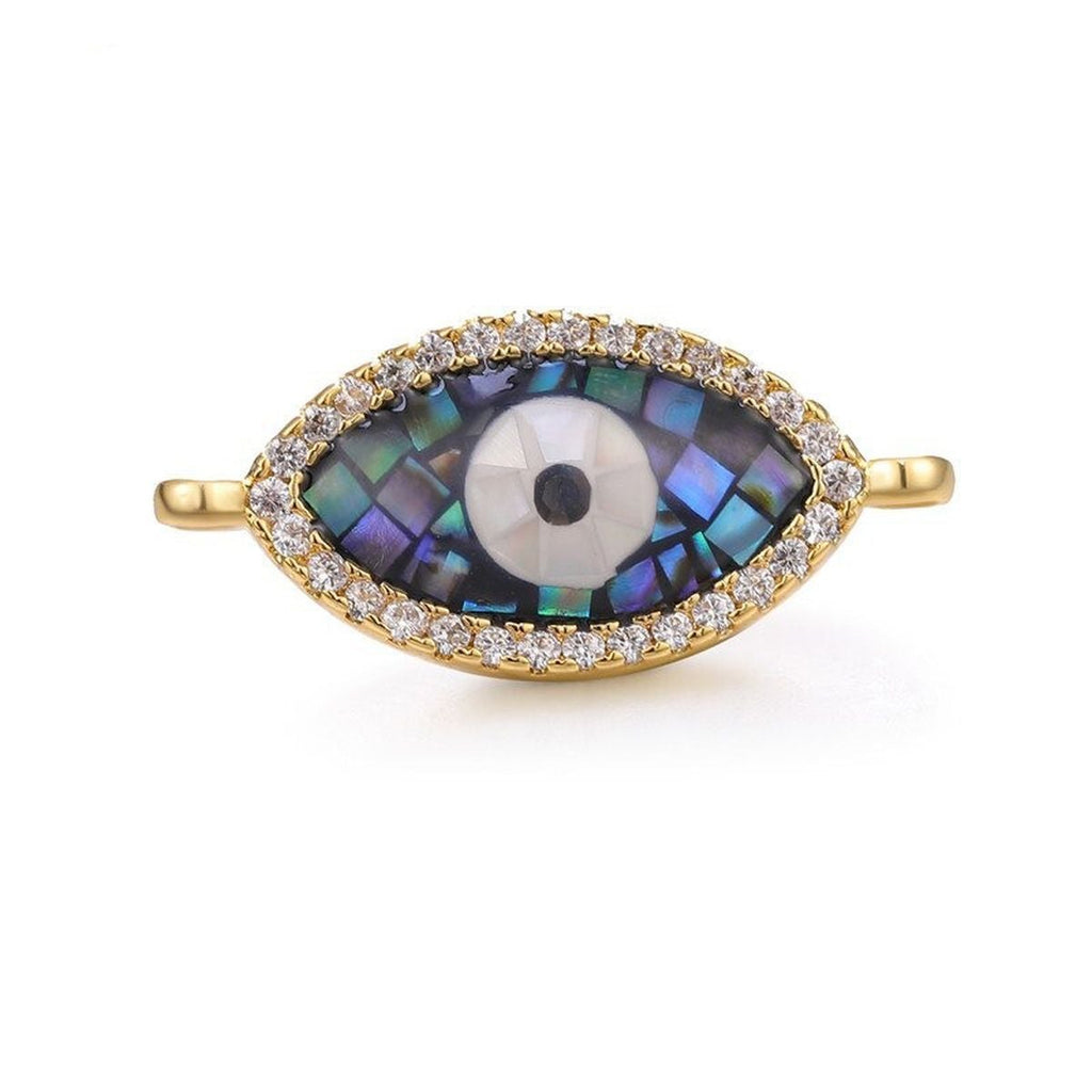 Evil Eye Oval Abalone Gold Zircon Copper Charm For Women Bulk