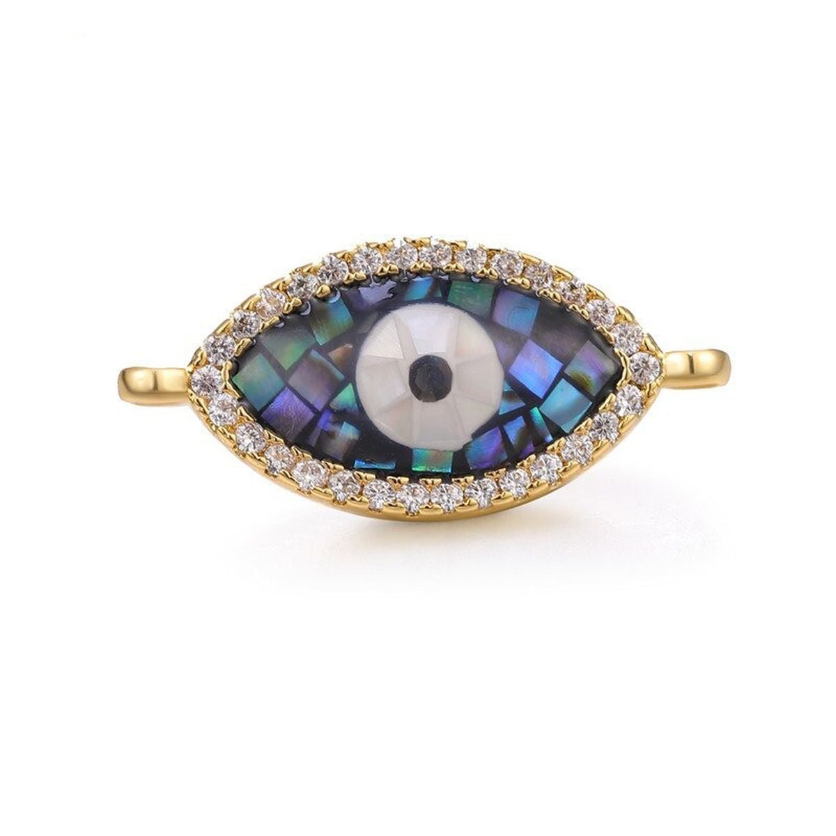 Evil Eye Oval Abalone Gold Zircon Copper Charm For Women Bulk