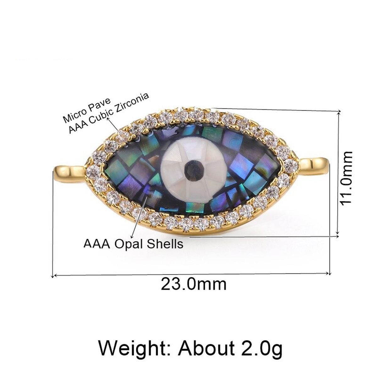 Evil Eye Oval Abalone Gold Zircon Copper Charm For Women Bulk