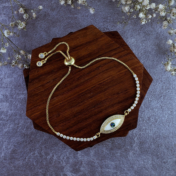 Evil Eye White Gold Oval CZ Slider Adjustable Bracelet Bulk Main image