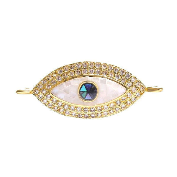 Evil Eye Oval Abalone Mother Of Pearl Gold Zircon Copper Charm Bulk Main image