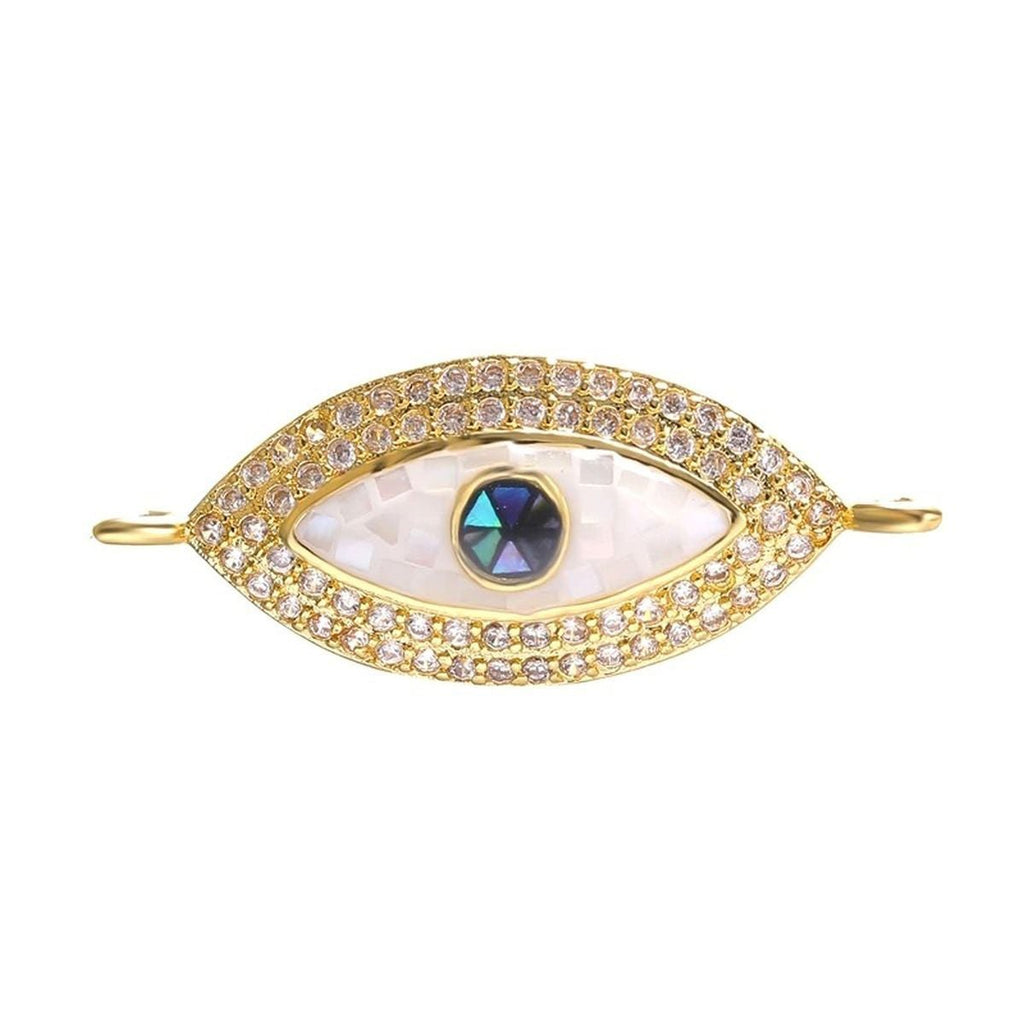 Evil Eye Oval Abalone Mother Of Pearl Gold Zircon Copper Charm Bulk