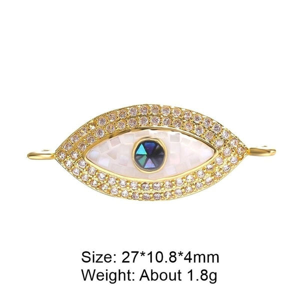 Evil Eye Oval Abalone Mother Of Pearl Gold Zircon Copper Charm Bulk Secondary image