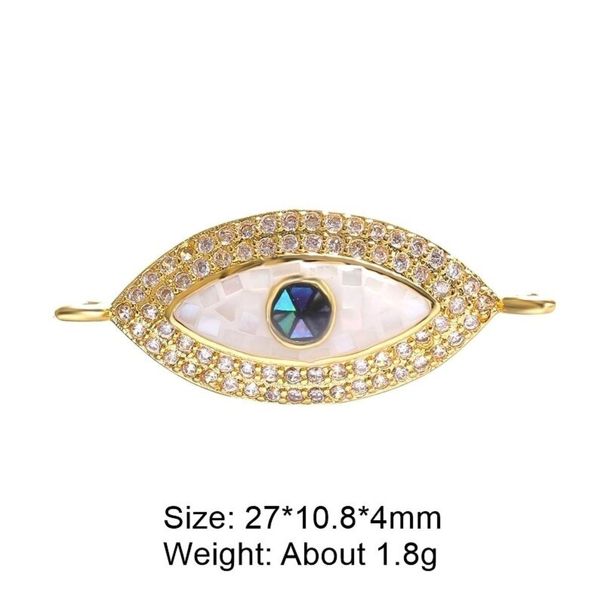 Evil Eye Oval Abalone Mother Of Pearl Gold Zircon Copper Charm Bulk