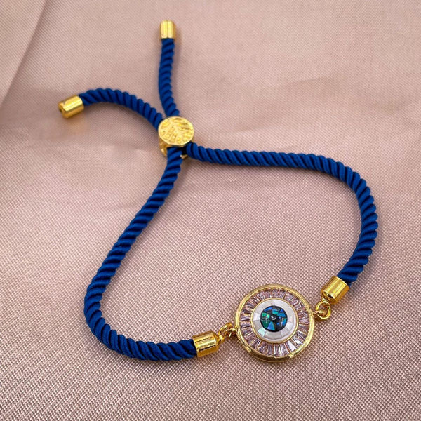 Baguette Evil Eye Copper Gold Blue Cubic Zirconia Thread Bracelet Bulk Main image