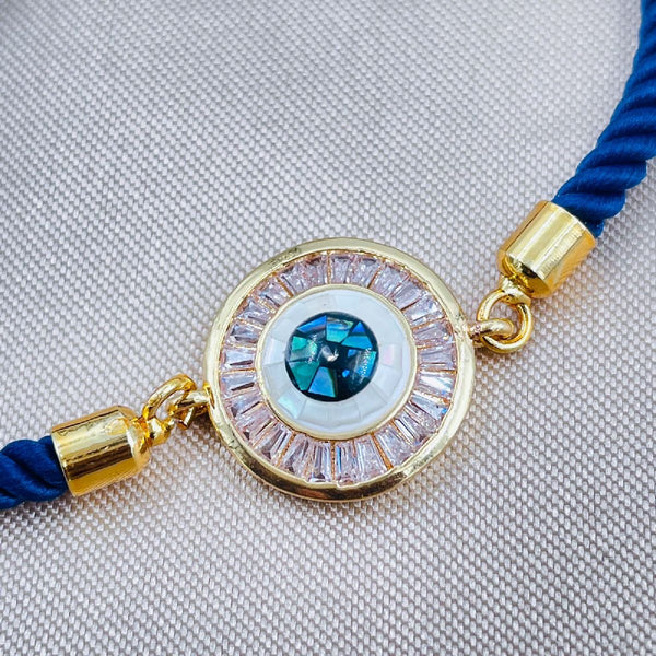 Baguette Evil Eye Copper Gold Blue Cubic Zirconia Thread Bracelet Bulk Secondary image