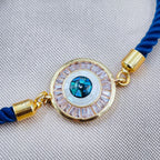 Baguette Evil Eye Copper Gold Blue Cubic Zirconia Thread Bracelet Bulk