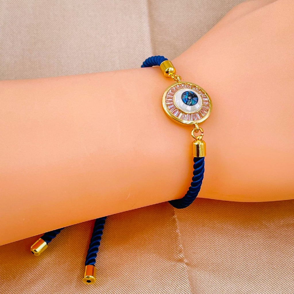 Baguette Evil Eye Copper Gold Blue Cubic Zirconia Thread Bracelet Bulk