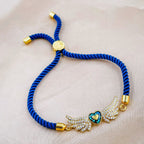 Angel Heart Copper Gold Blue CZ Thread Slider Bracelet Bulk