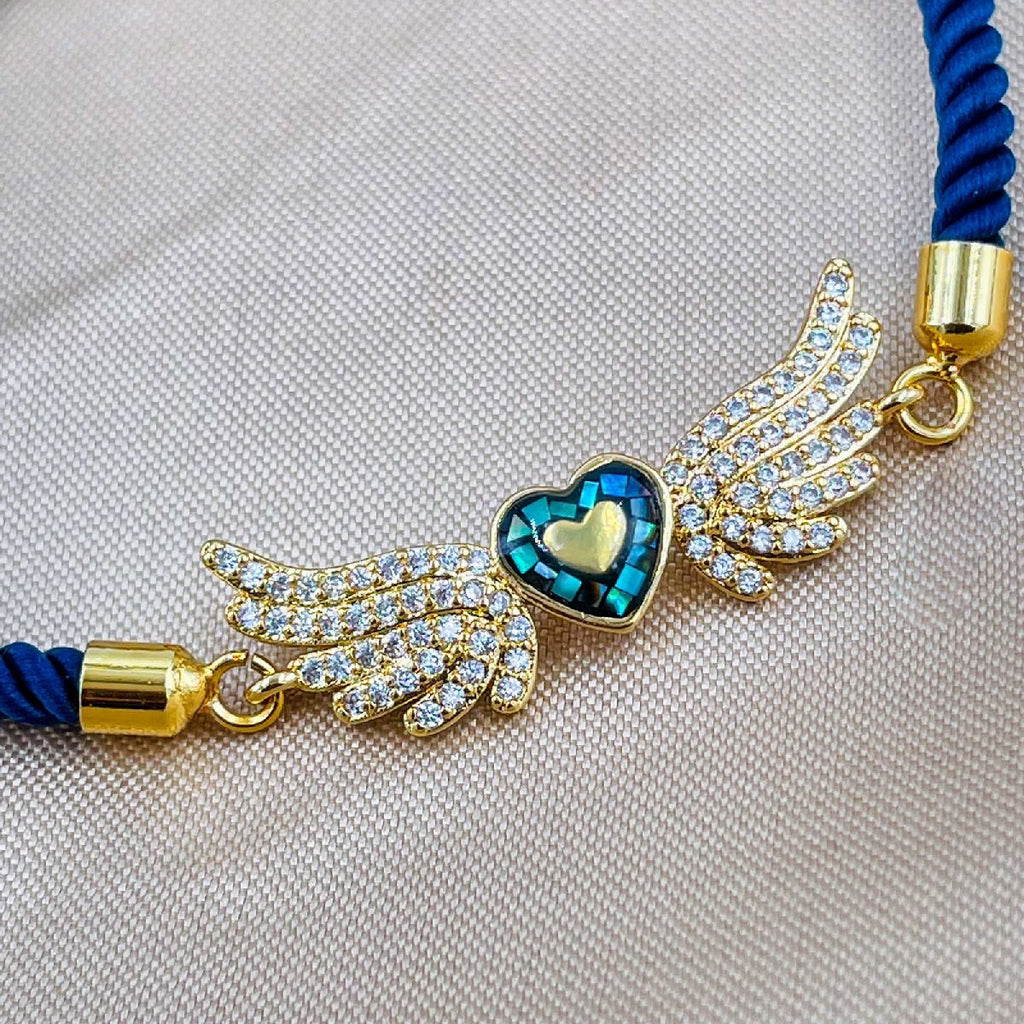Angel Heart Copper Gold Blue CZ Thread Slider Bracelet Bulk