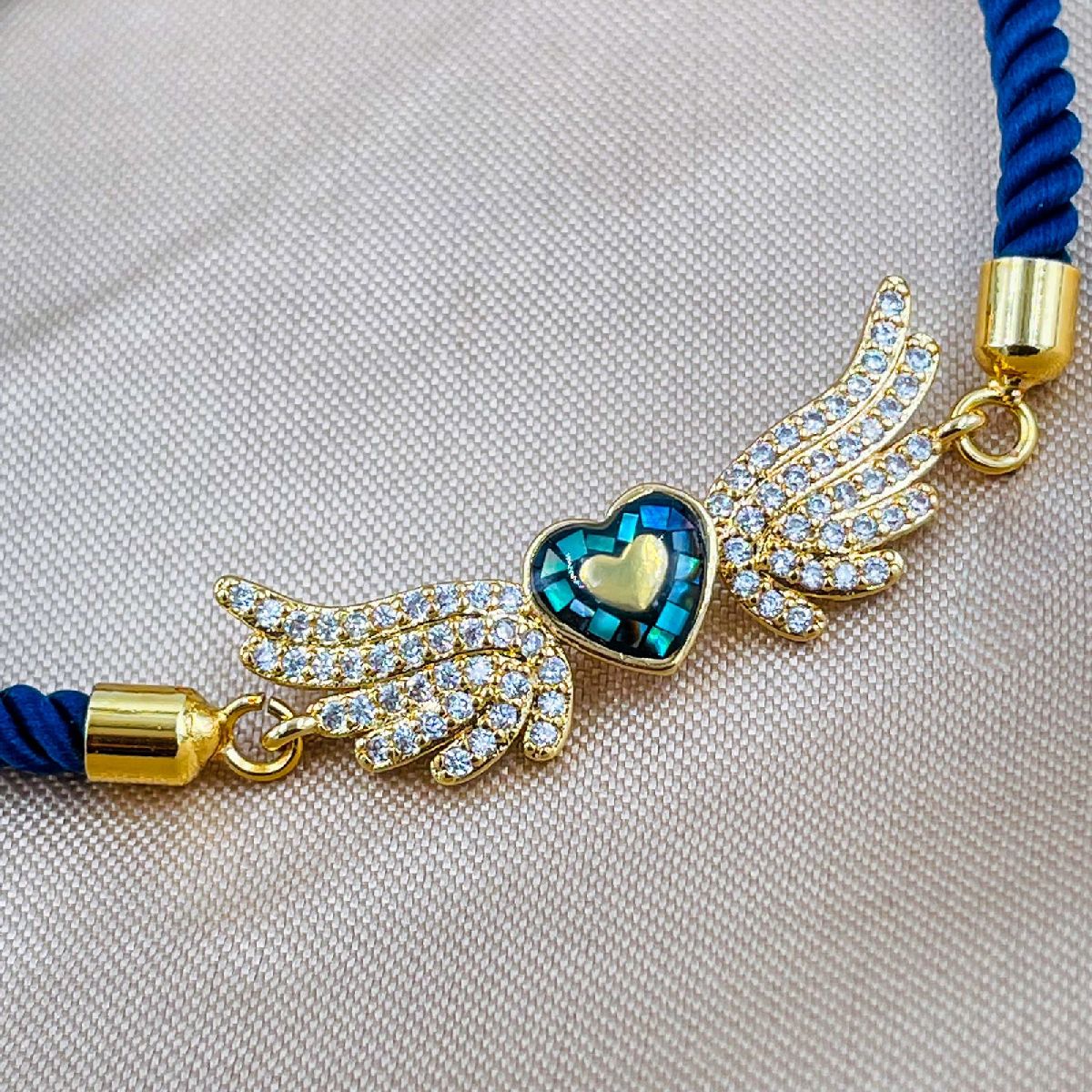 Angel Heart Copper Gold Blue CZ Thread Slider Bracelet Bulk