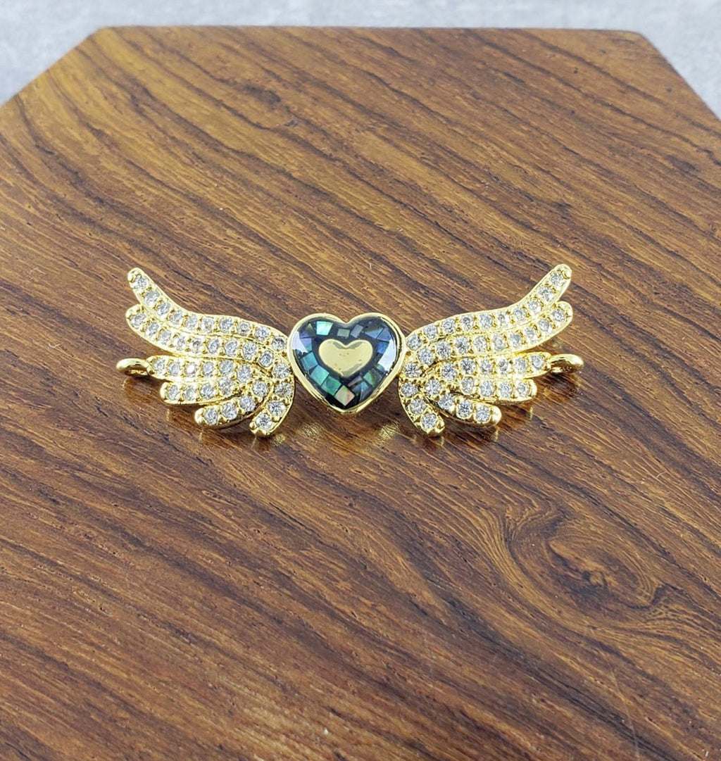 Abalone Wings Heart Gold Zircon Copper Charm For Women Bulk