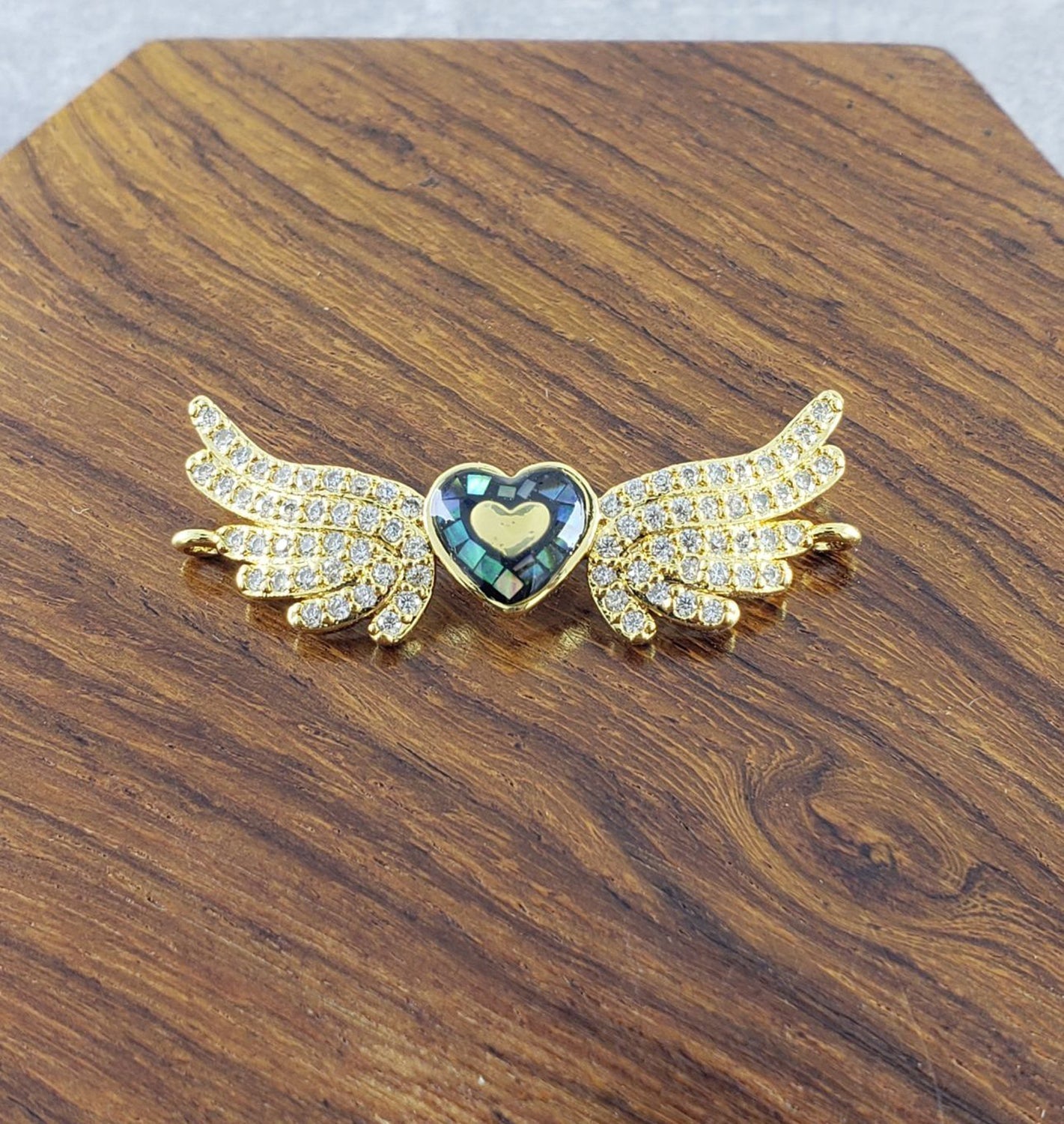 Abalone Wings Heart Gold Zircon Copper Charm For Women Bulk