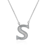 Silver White CZ Initial Alphabet Letter S Necklace Pendant Chain Bulk