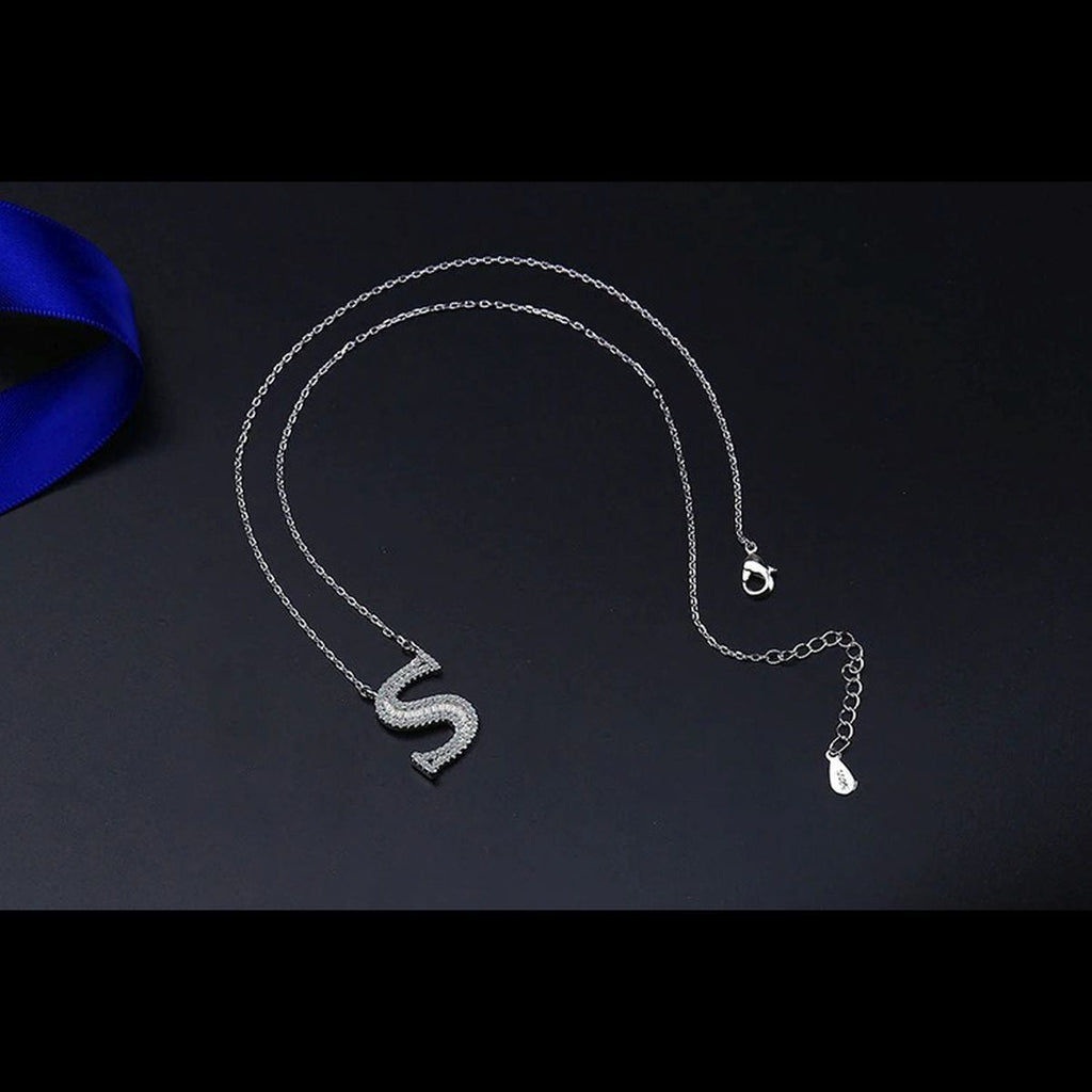 Silver White CZ Initial Alphabet Letter S Necklace Pendant Chain Bulk