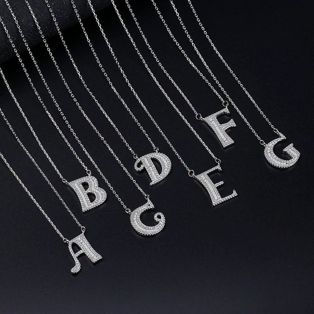 Silver White CZ Initial Alphabet Letter S Necklace Pendant Chain Bulk